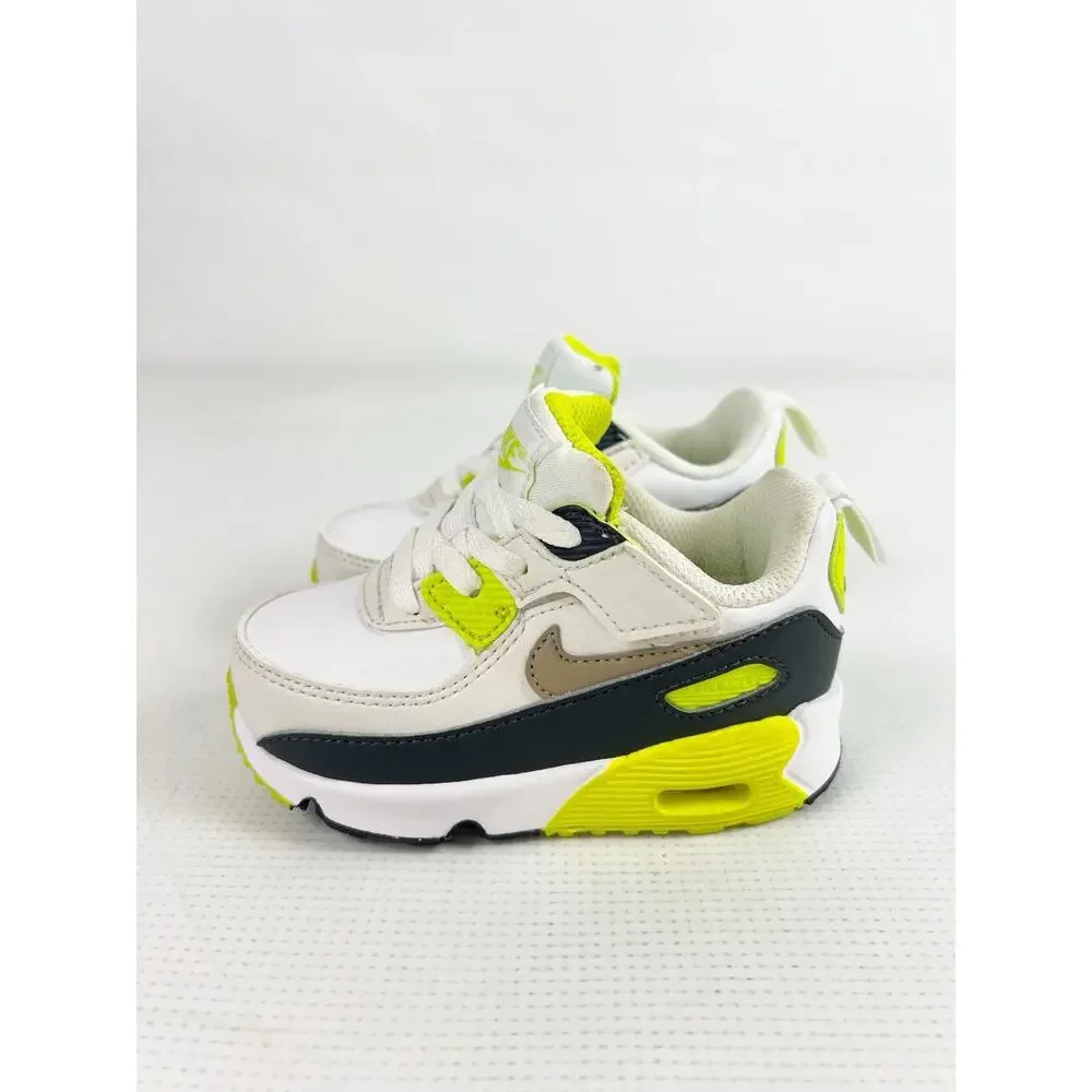 Nike Air Max 90 Easy On Size 6c Toddler Sneakers Retro White Khaki Cyber Green